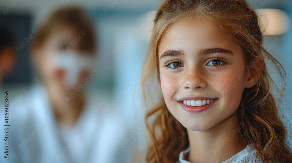A young girl with curly hair and freckles smiles brightly at home, capturing a moment of joy and innocence on a sunny afternoon A young girl with curly hair and freckles smiles brightly at home, capturing a moment of joy and innocence on a sunny afternoon