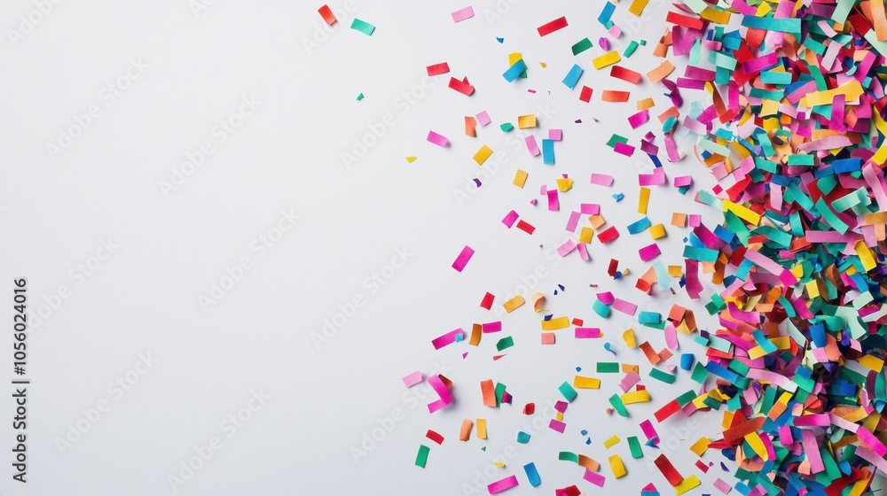 Obraz premium Colorful confetti scattered on a white background.