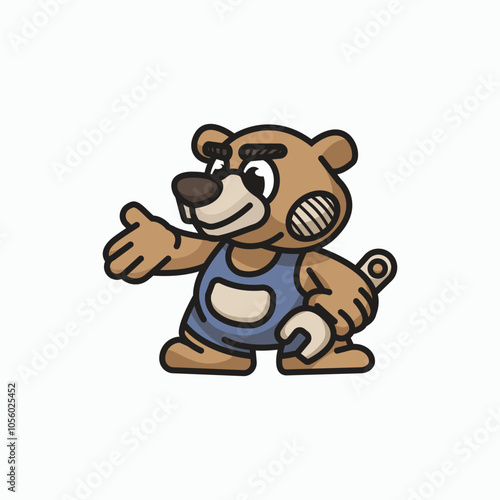 Cute bear mechanic  Vector Icon Illustration Animal Nature Flat Cartoon Style