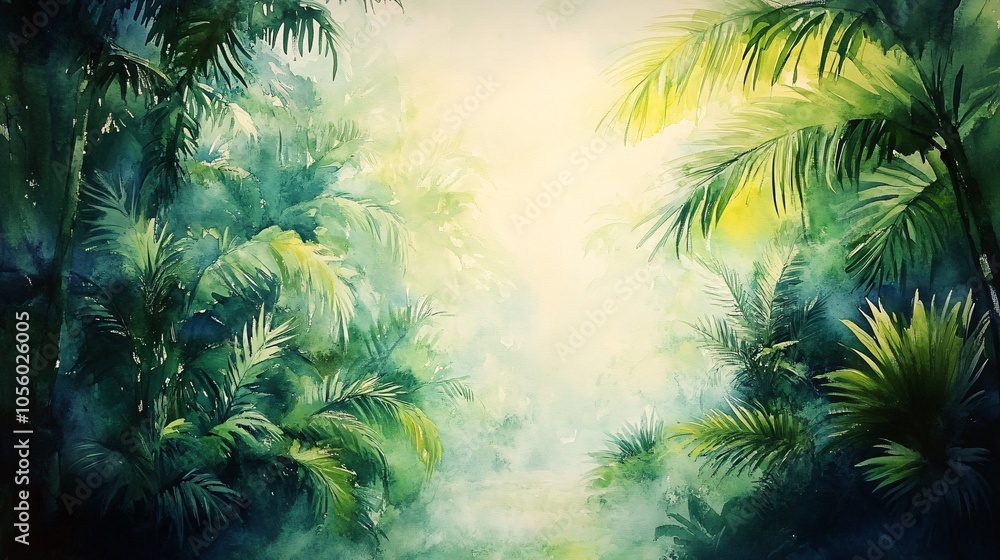A vibrant, misty jungle scene with lush green foliage, creating an enchanting atmosphere that evokes the beauty of nature. A vibrant, misty jungle scene with lush green foliage, creating an enchanting atmosphere that evokes the beauty of nature.
