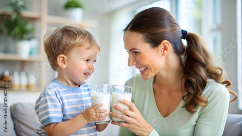 Healthy Nutrition: Mother and Child Drinking Milk