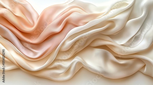 Abstract background with smooth waves of peach, pink and white satin fabric.