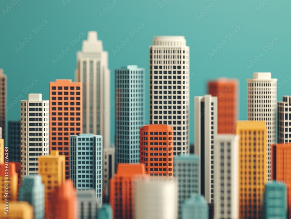 Fototapeta premium Colorful Tiny City Skyline with High-Rise Buildings