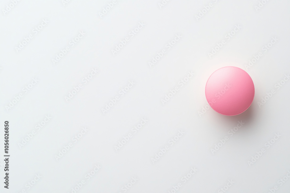 Round pink tablet on a clean white background. Top view medical composition with empty space. Round pink tablet on a clean white background. Top view medical composition with empty space.