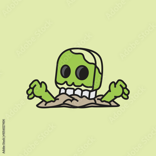Cute halloween tombstone Vector Icon Illustration Animal Nature Flat Cartoon Style