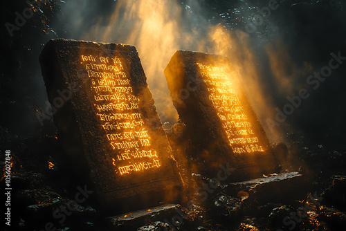 stone tablets with commandments. According to the Bible, these commandments were given by God to Moses on Mount Sinai	
 photo