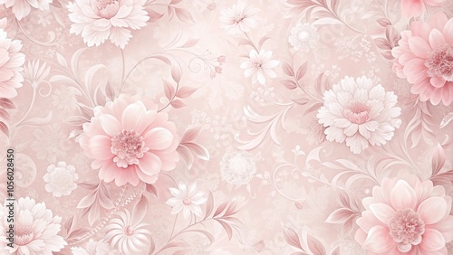 Soft pastel pink floral wallpaper with intricate details and gentle fade, delicate, design, vintage