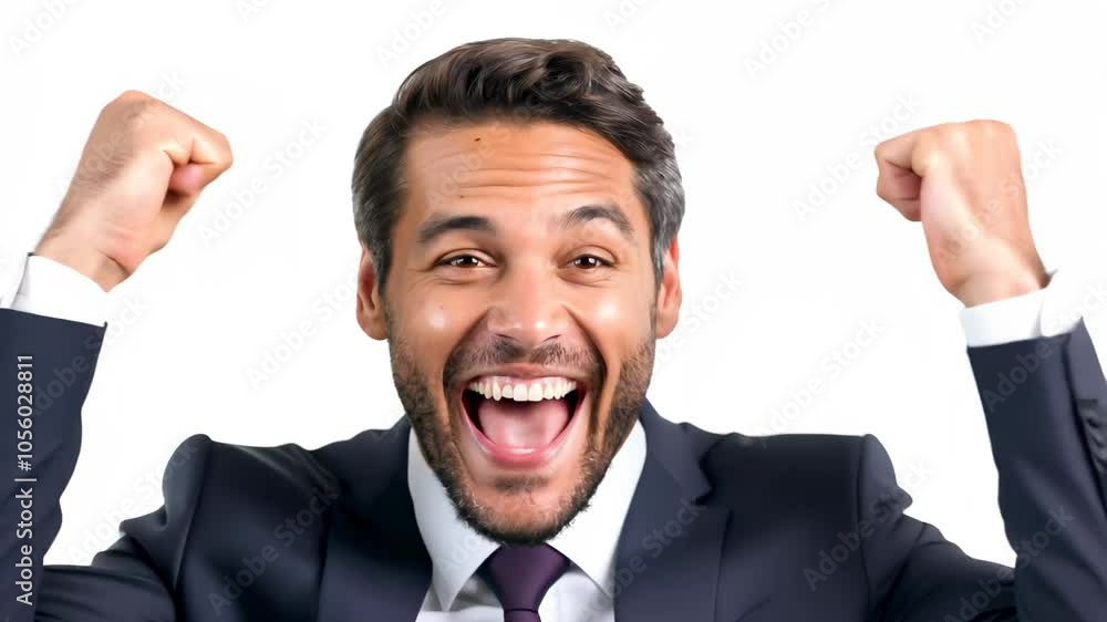 Close Up Isolated Business Man Happy Cheering Smiling on White Background - Success Concept Close Up Isolated Business Man Happy Cheering Smiling on White Background - Success Concept