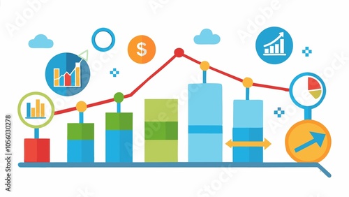 Modern Data Analysis: Stylized Chart with Financial Icons