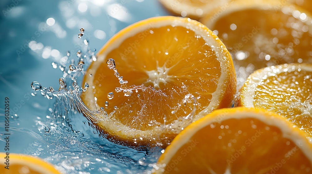 A close-up of orange slices and water splashes, Realistic orange slices and water splashes A close-up of orange slices and water splashes, Realistic orange slices and water splashes