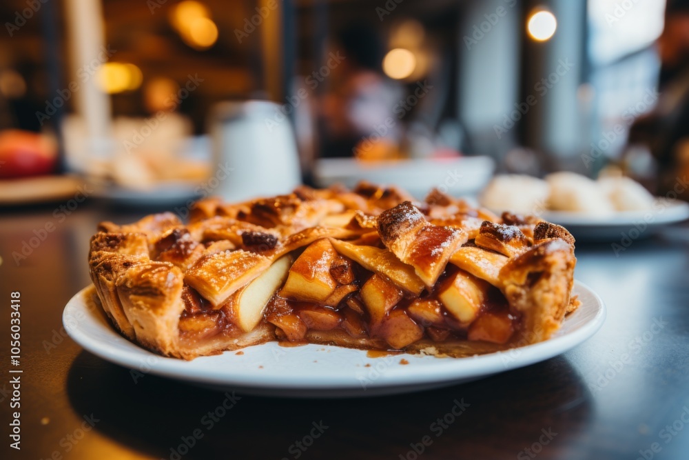 Close up of a apple pie in a restaurant Close up of a apple pie in a restaurant