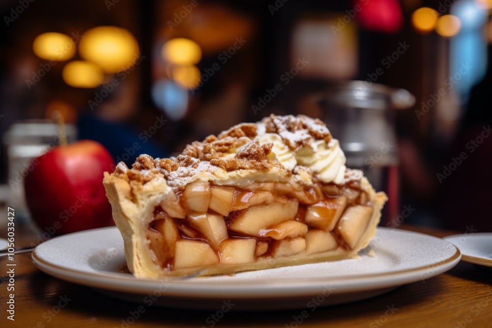 Close up of a apple pie in a restaurant Close up of a apple pie in a restaurant