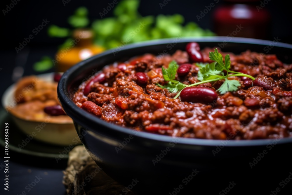 Close up of a chili con carne Close up of a chili con carne