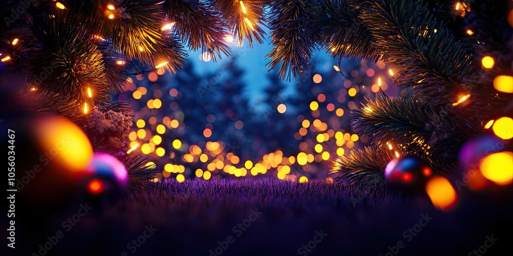 Fototapeta premium Festive Christmas background featuring a decorative frame of fir branches with ample copy space for holiday messages