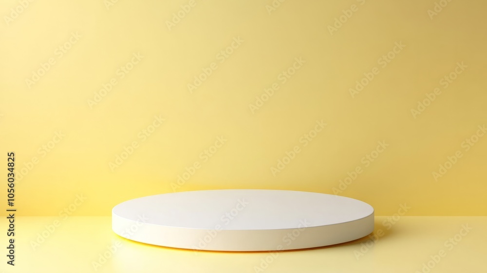 very minimalistic white podium against yellow background very minimalistic white podium against yellow background