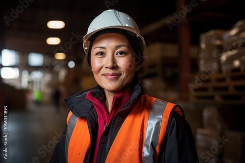 Portrait of a joyful middle aged female warehouse worker