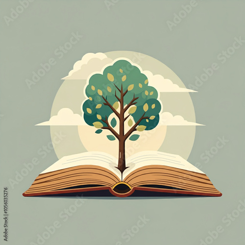 tree growing between pages of a book life sprouting from open book illustration tree growing from open book