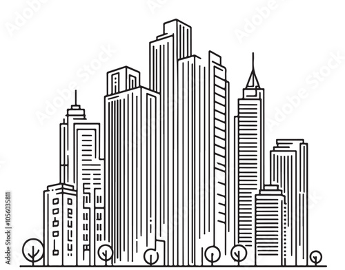 High rise building sketch. Line art