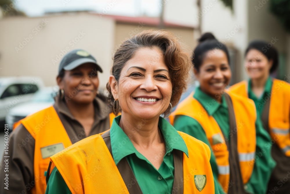 Portrait of a smiling middle aged female sanitation workers Portrait of a smiling middle aged female sanitation workers