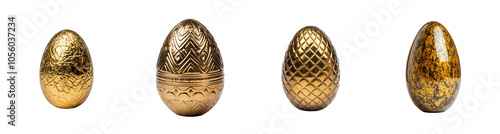 A collection of ornate golden Easter eggs isolated on a transparent background, symbolizing luxury and celebration photo