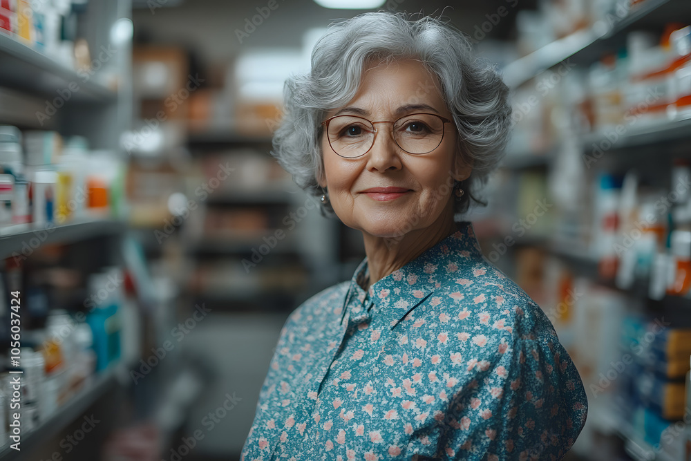 Female customer inside of a pharmacist looking in the camera and smiling Female customer inside of a pharmacist looking in the camera and smiling