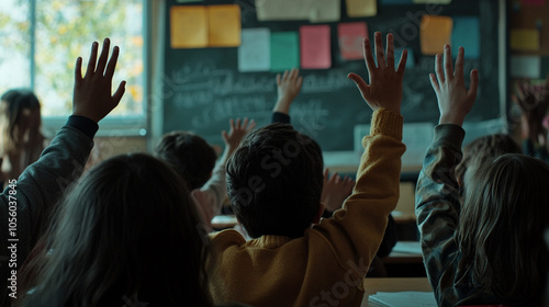 School Children Raising Hands in Classroom Education Learning Students Knowledge Part