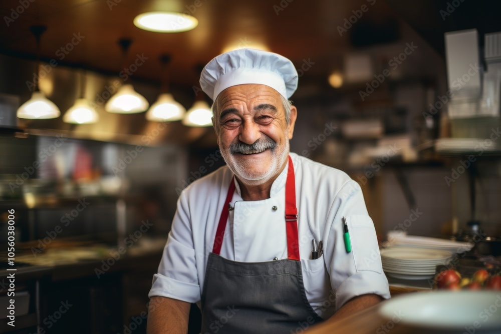 Smiling portrait of a senior chef working in kitchen Smiling portrait of a senior chef working in kitchen