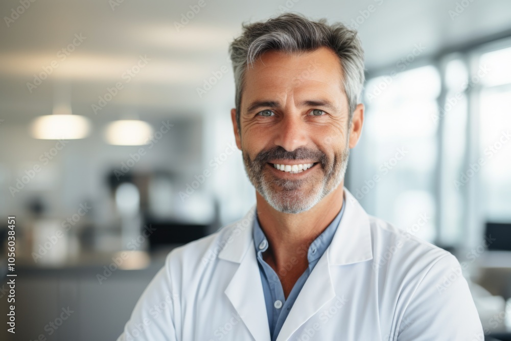 Smiling portrait of a middle aged Caucasian male doctor in hospital Smiling portrait of a middle aged Caucasian male doctor in hospital