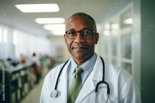 Smiling portrait of a middle aged male doctor in hospital