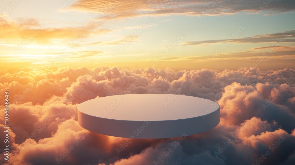 empty 3d podium above the clouds with sunrise. empty 3d podium above the clouds with sunrise.