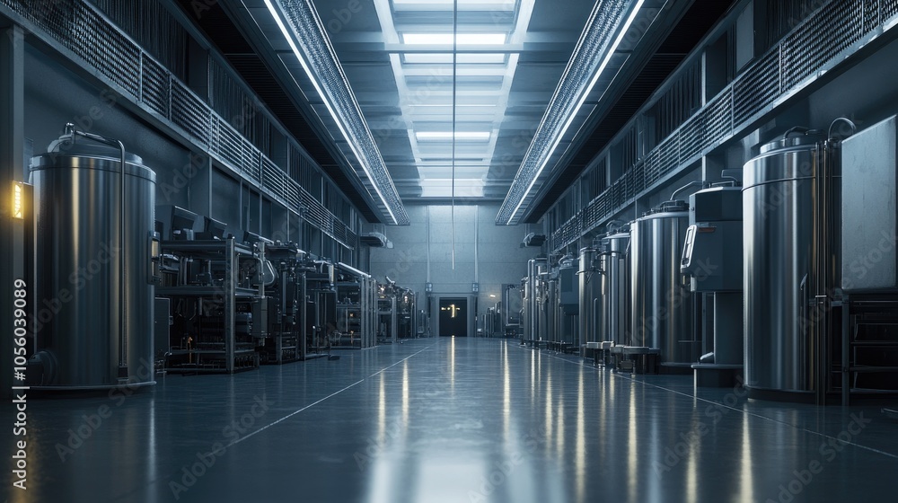 Machinery and equipment lined up in a clean, brightly lit factory floor, demonstrating efficient production layout Machinery and equipment lined up in a clean, brightly lit factory floor, demonstrating efficient production layout