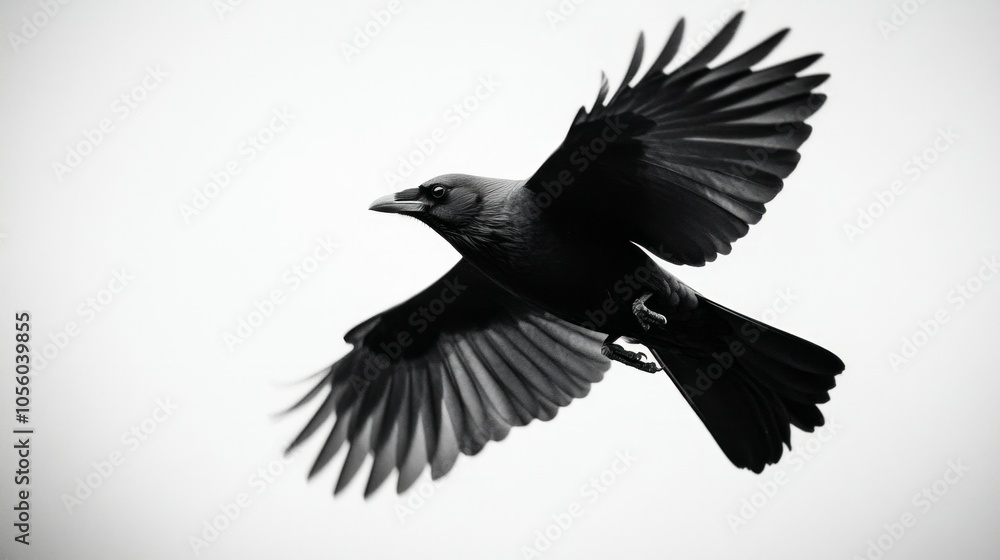 Obraz premium a close up shot of a crow flying, white background,