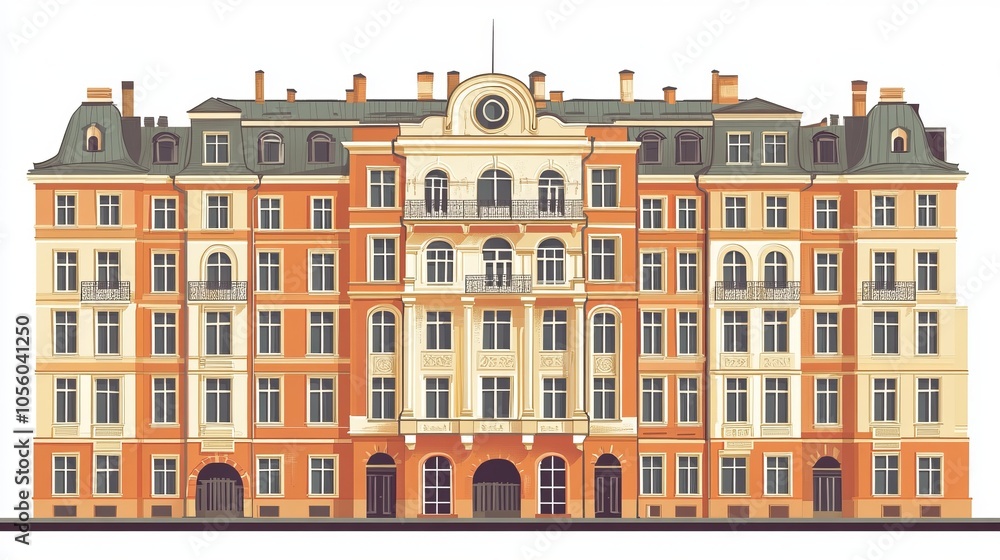 Elegant European Townhouse Facade with Ornate Details Elegant European Townhouse Facade with Ornate Details