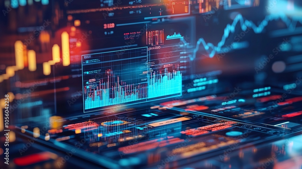 Futuristic data visualization on digital screen with graphs and charts Futuristic data visualization on digital screen with graphs and charts