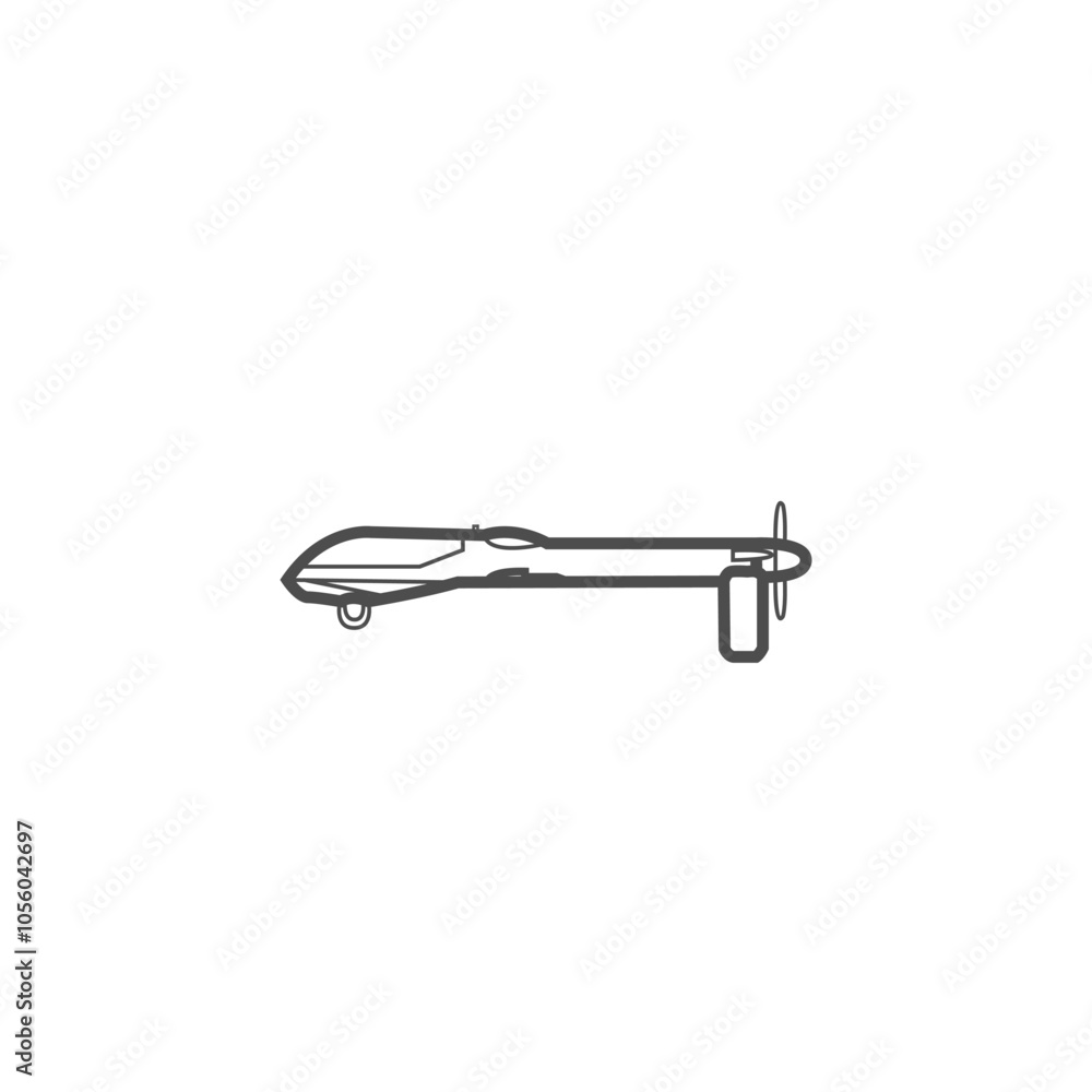 Reconnaissance and strike unmanned aerial vehicle, combat drone side view Predator icon Reconnaissance and strike unmanned aerial vehicle, combat drone side view Predator icon