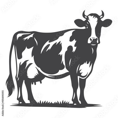 Graphic Silhouette of Dairy Cow in black, Farm and Agriculture Illustration
