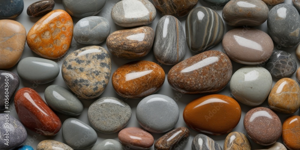Smooth pebbles, colorful river rocks, close-up photography, polished stones, diverse textures, earthy tones, rounded shapes, natural materials, beach stones, zen arrangement, geological variety, miner Smooth pebbles, colorful river rocks, close-up photography, polished stones, diverse textures, earthy tones, rounded shapes, natural materials, beach stones, zen arrangement, geological variety, miner