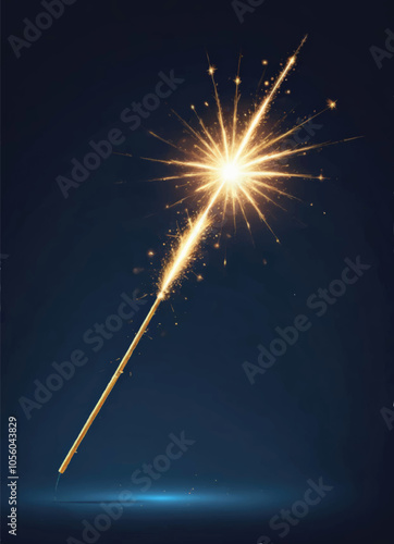 vector of a fireworks bursting on a dark gradient blue background with sparklers and stars on it