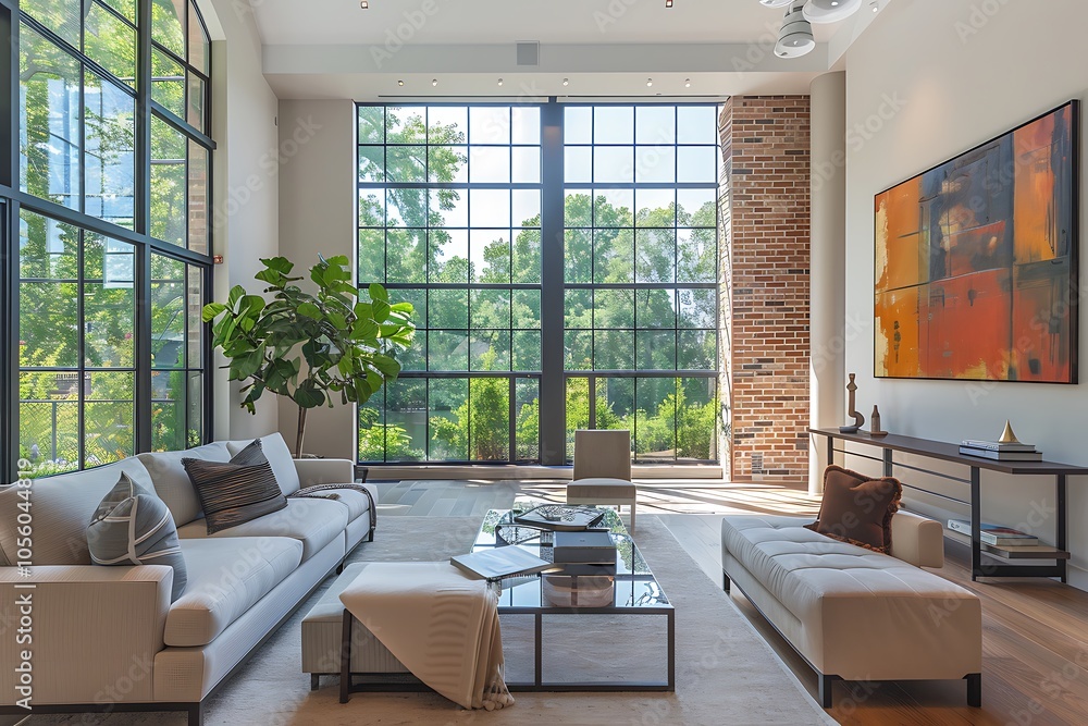 Fototapeta premium Modern Interior of Stylish Living Room ,Wall Mock Up, Frame , Poster with Beautiful Background, 3d render