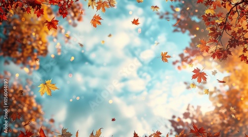 Autumn Leaves Falling Against A Blue Sky