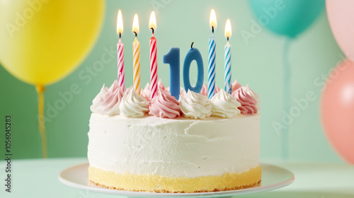 Celebratory 10th Birthday Cake with Blue Candles photo