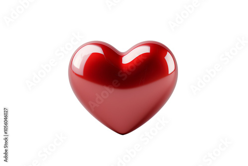 Shiny red heart symbol representing love and affection on a white isolated background.