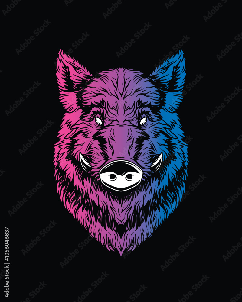Obraz premium Head of a wild boar. Original vector illustration in vintage style. T-shirt design.