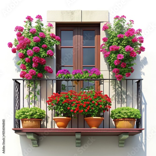 Charming balcony adorned with vibrant flowers showcases a lovely garden display. Generative AI