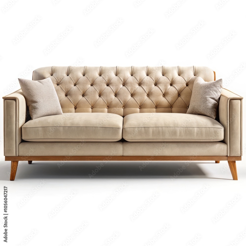 Stylish modern designer sofa with plush cushions in a contemporary living room. Generative AI Stylish modern designer sofa with plush cushions in a contemporary living room. Generative AI