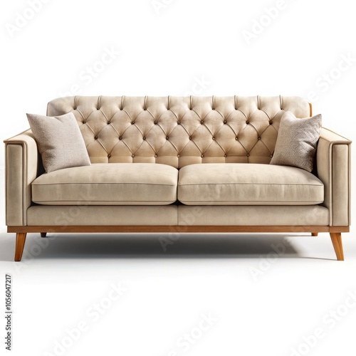 Stylish modern designer sofa with plush cushions in a contemporary living room. Generative AI