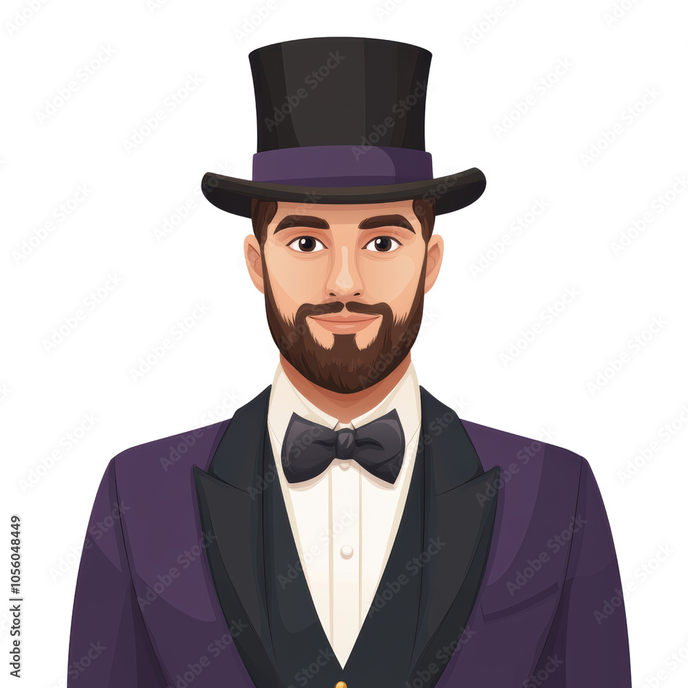 Elegant Gentleman in Top Hat: A dapper man in a purple suit and top hat isolated on transparent background, cut out, png, cartoon illustration, exuding confidence and sophistication Elegant Gentleman in Top Hat: A dapper man in a purple suit and top hat isolated on transparent background, cut out, png, cartoon illustration, exuding confidence and sophistication