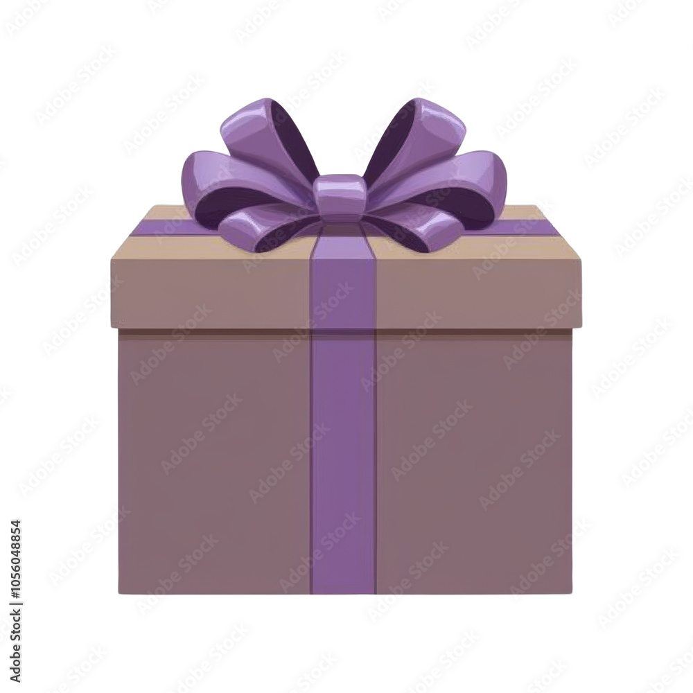 Obraz premium Purple Gift Box with Bow: A captivating image of a beautifully wrapped gift box adorned with a lavish purple bow isolated on transparent background, cut out, png, cartoon illustration