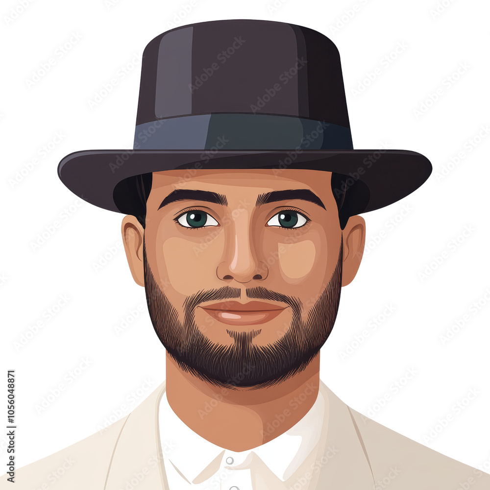 A close-up portrait of a man in a top hat, exuding an air of sophistication and confidence isolated on transparent background, cut out, png, cartoon illustration A close-up portrait of a man in a top hat, exuding an air of sophistication and confidence isolated on transparent background, cut out, png, cartoon illustration