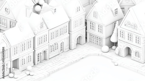 Fototapeta Naklejka Na Ścianę i Meble -  White 3D model of a small town with houses and streets.